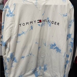 Tommy Hilfiger White & Light Blue Tie-Dye Crewneck Sweatshirt